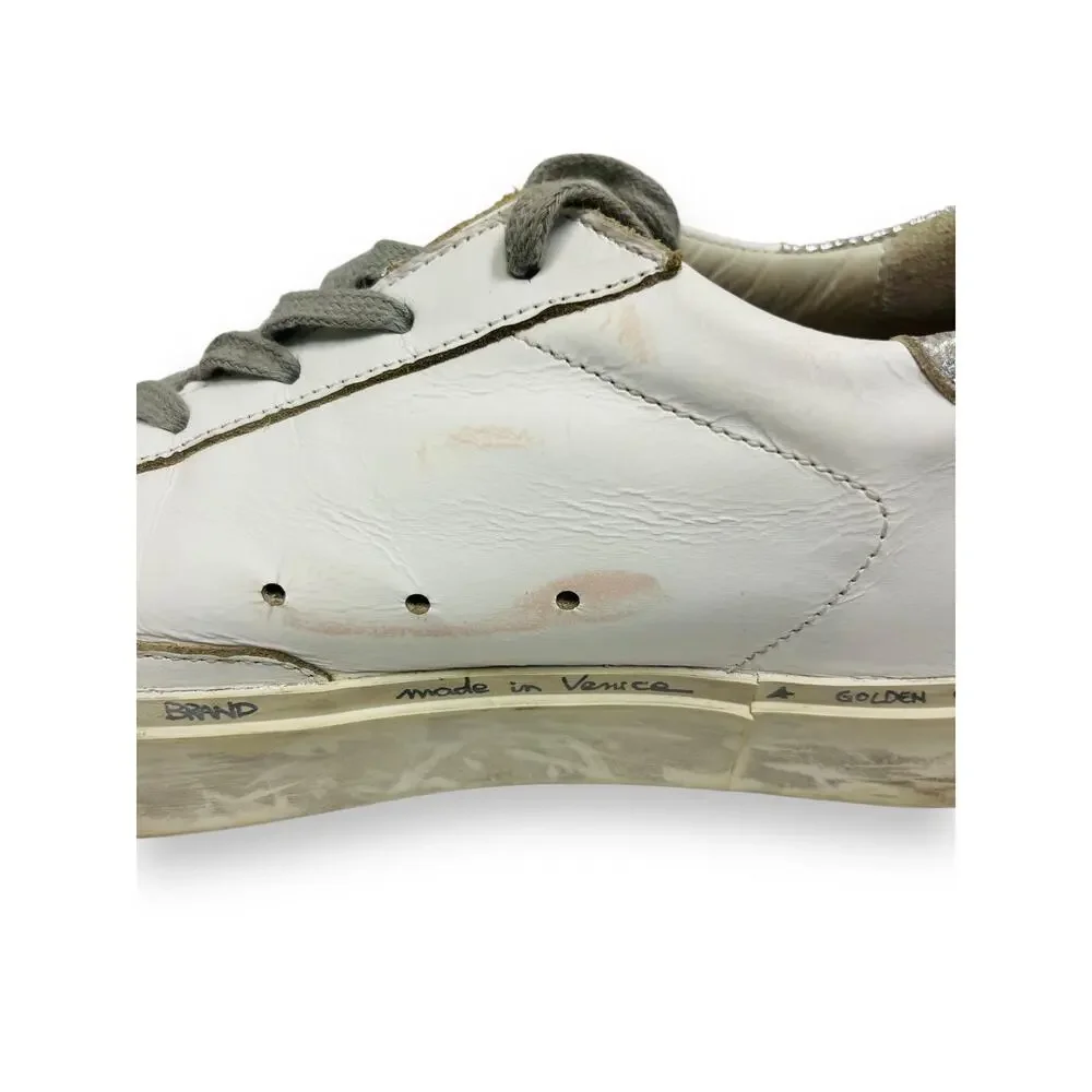 GOLDEN GOOSE White Leather Metallic Hi-Star Floral Print Sneakers Size 40 US 10 - Picture 7 of 8